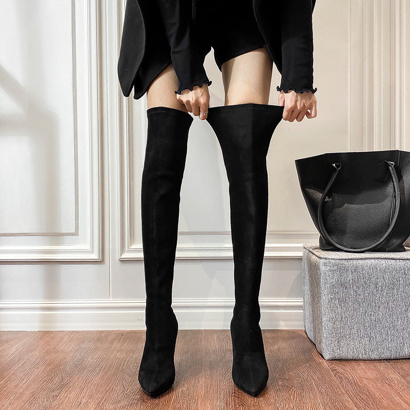 Women's Mid Solid Color Chunky Pointed Skinny Heels