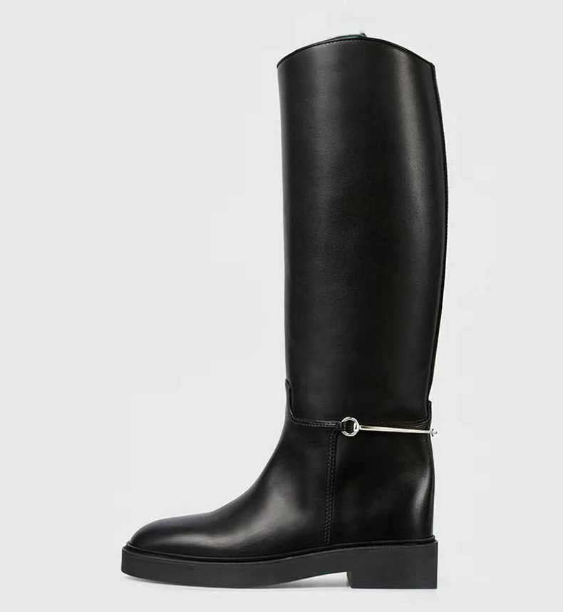 Style Large Tube Circumference Loose Straight Metal Women's Leather Boots