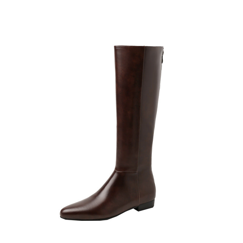 Women's Tall Knight Genuine Below The Knee Slim Brown Heels