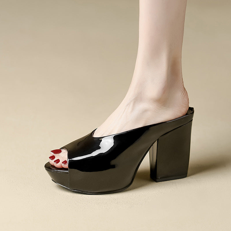 Women's French Retro Open Toe Chunky Shallow Platform Sandals