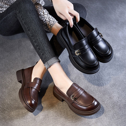 Fashion Genuine Platform Round Head British Leather Shoes