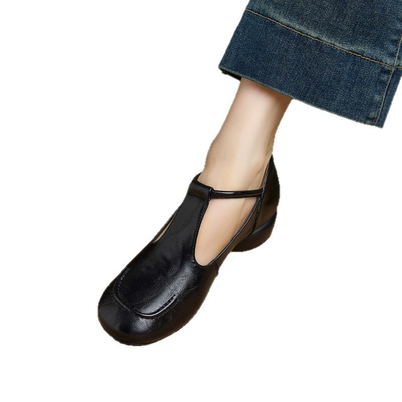 Women's Toe Mary Jane French Retro Low Flat Extra Large Small Loafers