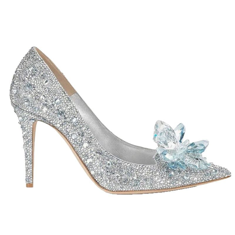 Women's French Wedding Bridal Main Dress Princess Crystal Rhinestone High Heels
