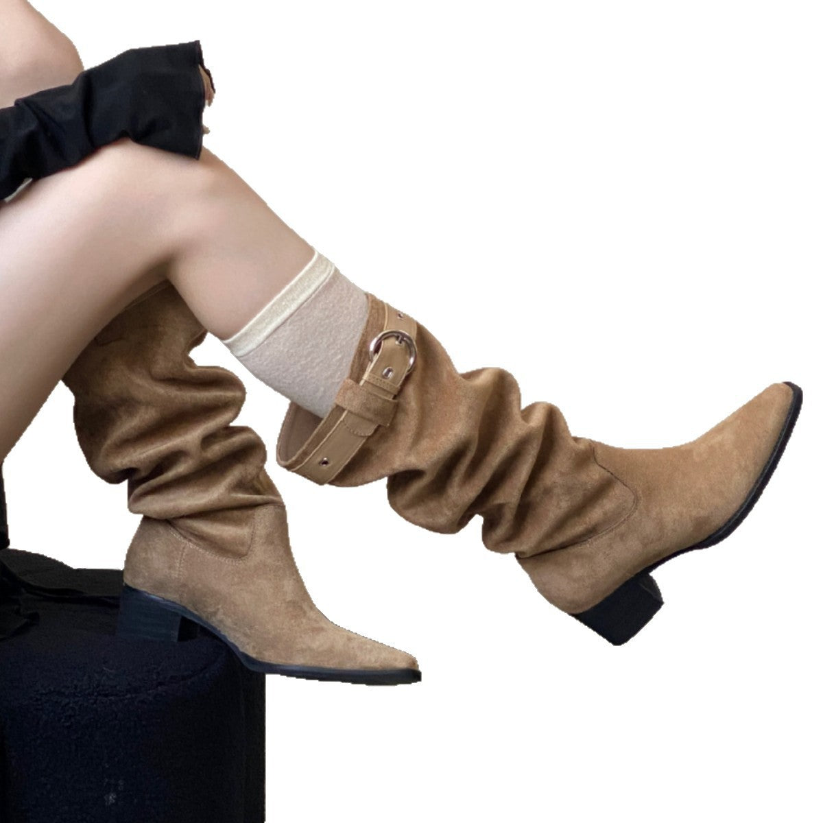 Women's Excluding Tax Below The Knee Long Female Khaki Suede Chunky Boots