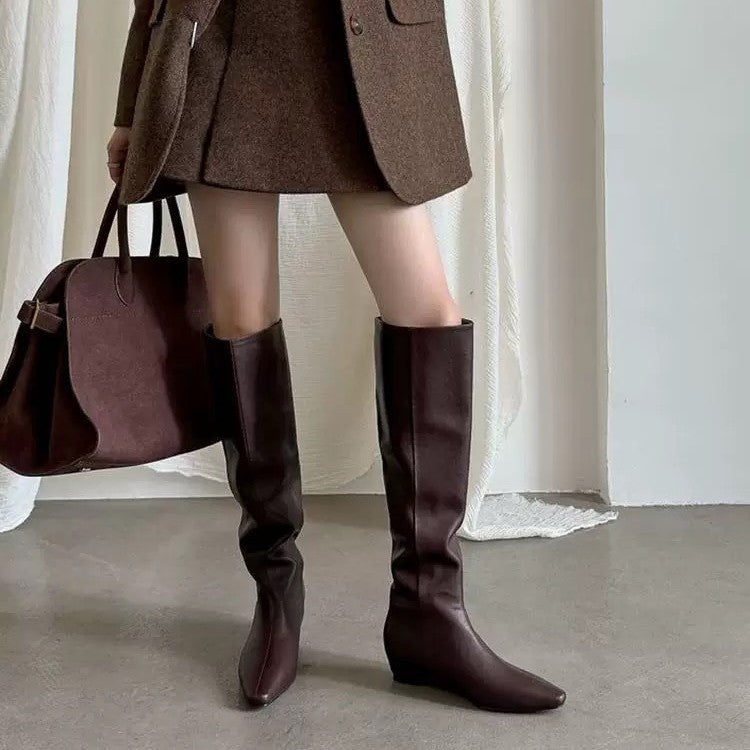 Women's Height Increasing Insole Soft High Leg Elegant Square Toe Boots