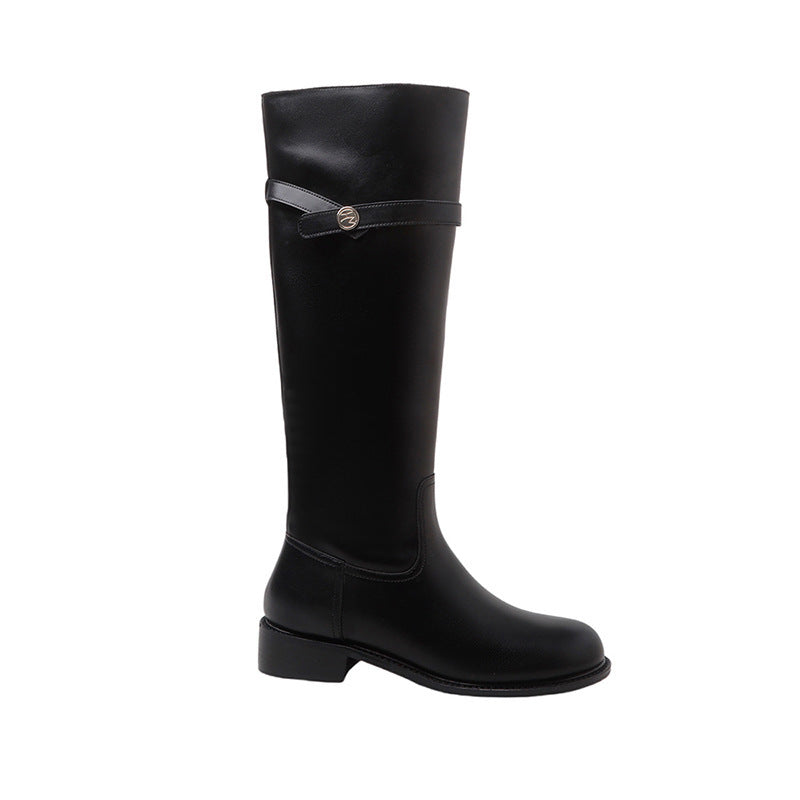 Increasing Insole Knight Small Gold Coin High Round Toe Straight Boots