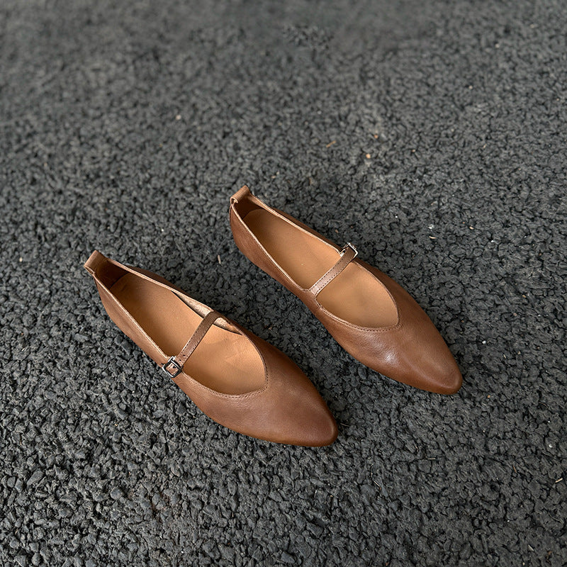 Women's Toe Buckle Flat Soft Bottom Surface Korean Women's Casual Shoes