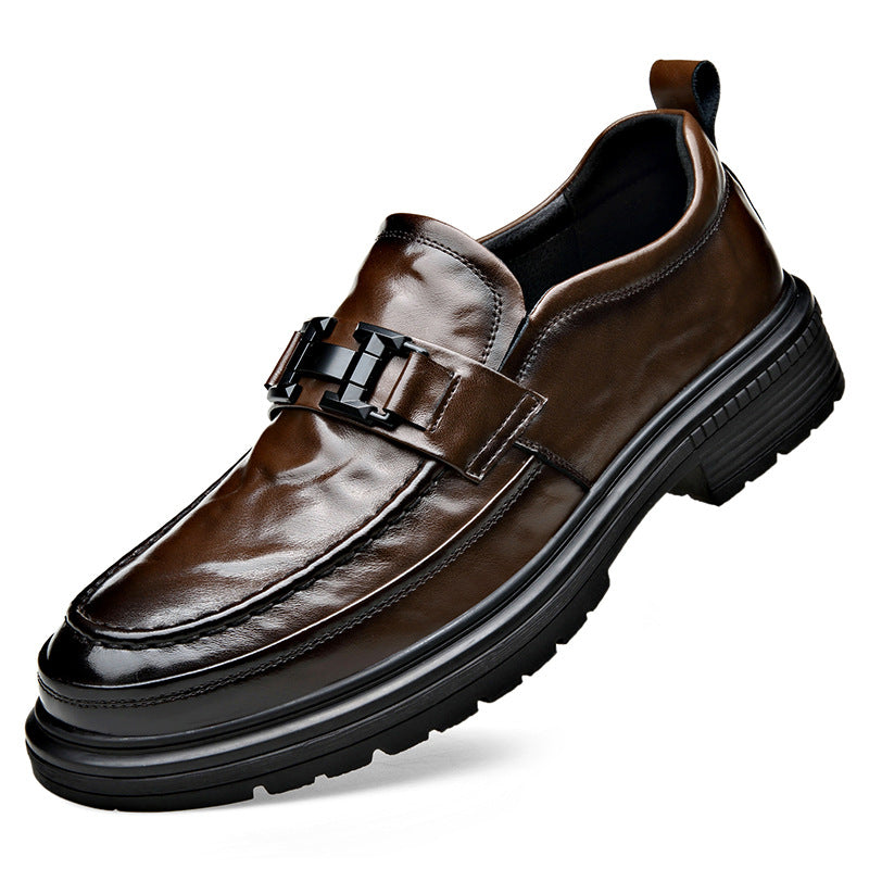 Men's Autumn Cowhide Trendy Slip-on Formal Business Leather Shoes