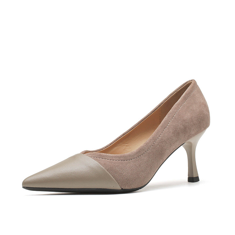 Women's Retro Maroon V Cut Stitching High Stiletto Pointed Temperament Elegant Women's Fashion Shoes