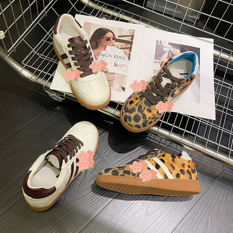 Women's Height Increasing Insole Leopard Real Horse Training Korean Genuine Sports Women's Casual Shoes