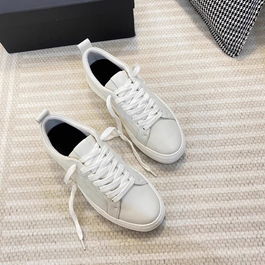 Women's Round Head Genuine White Lace Up Men's Shoes