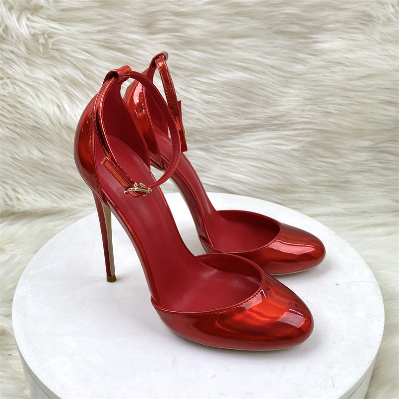 Unique Red Buckle Stiletto Sexy Hollow Heels