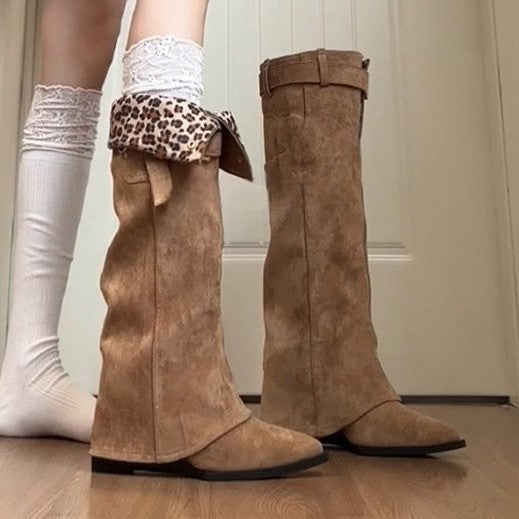 Women's Height Increasing Pointed Pants Riding Fleece-lined Women's Leather Boots