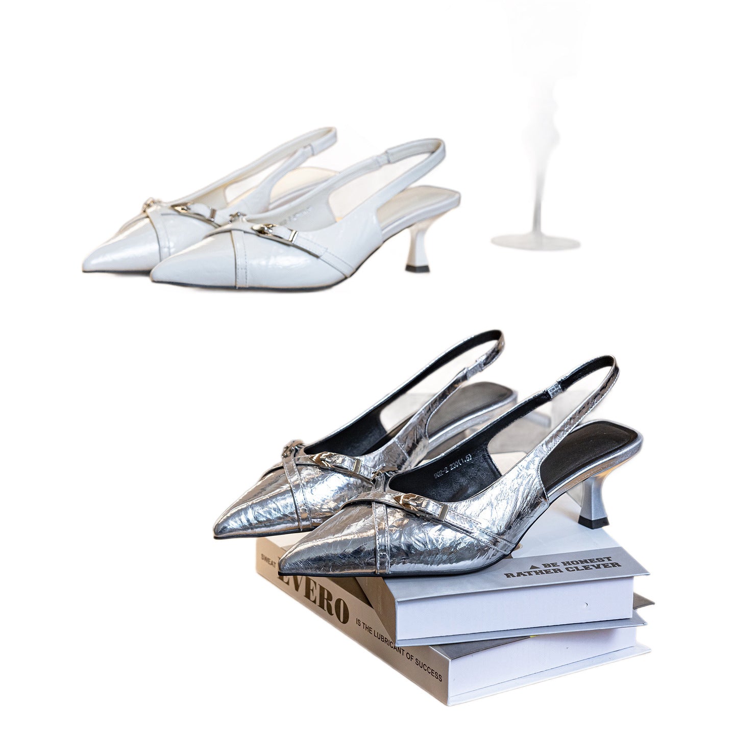 Women's Toe Back Empty Stiletto Sier White Sandals