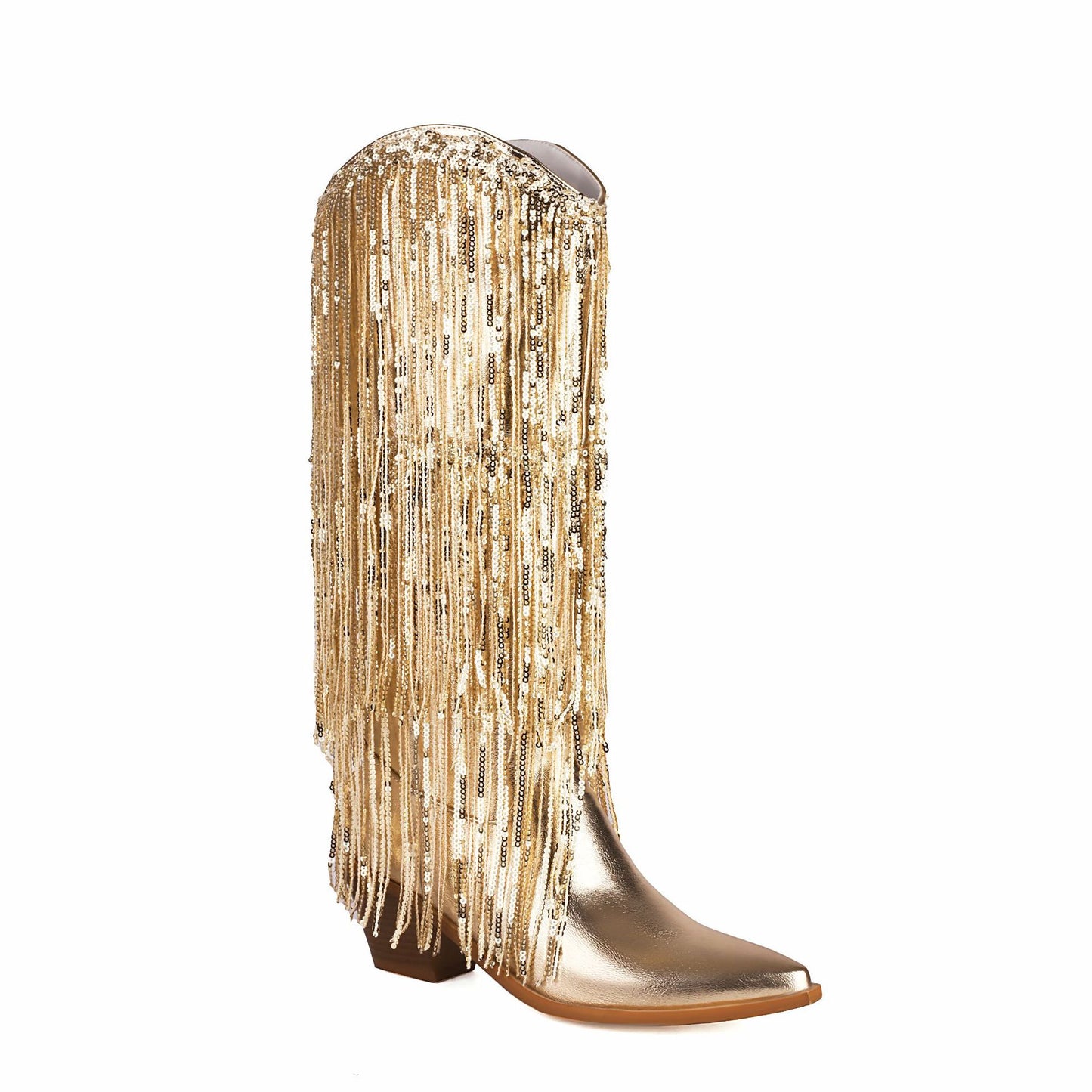 Women's Plus Size Sequined Tassel Pointed Thick High Heels