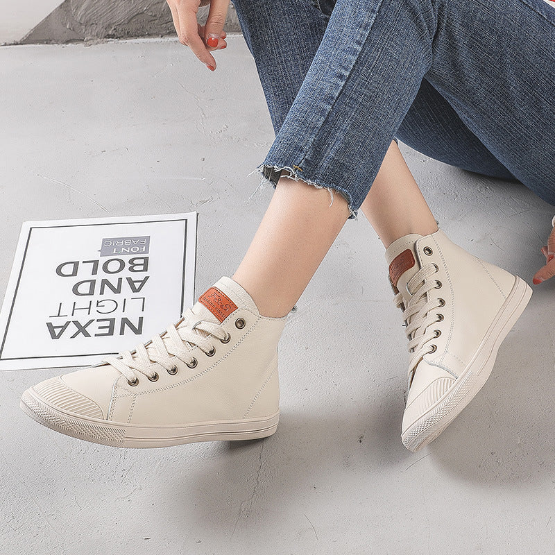 Glamorous Genuine White Comfortable Muffin Flat Women's Casual Shoes