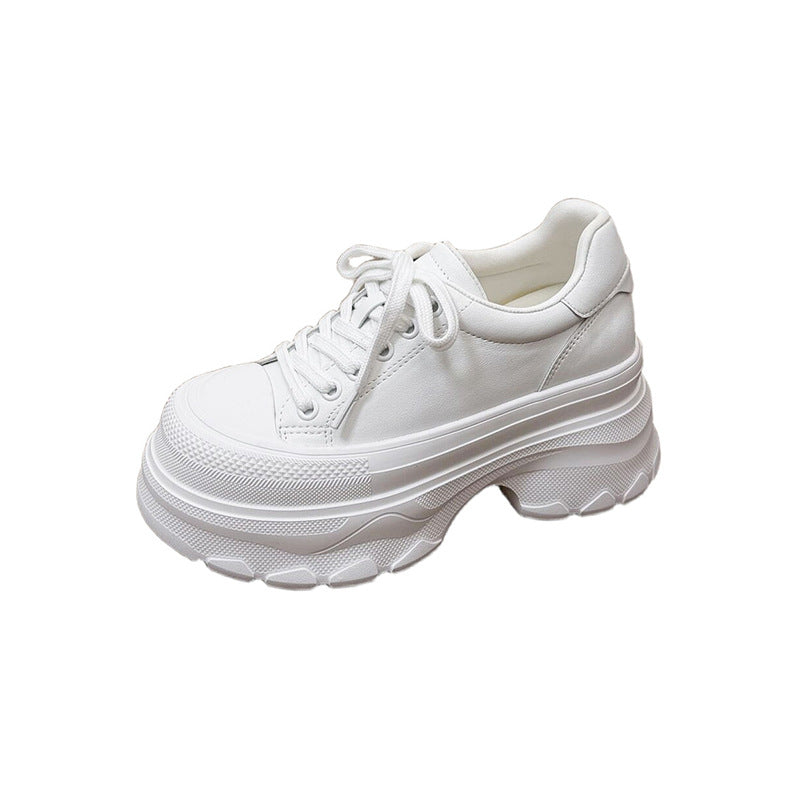 Women's Round Toe Cowhide Platform Height Increasing Super Women's Board Shoes