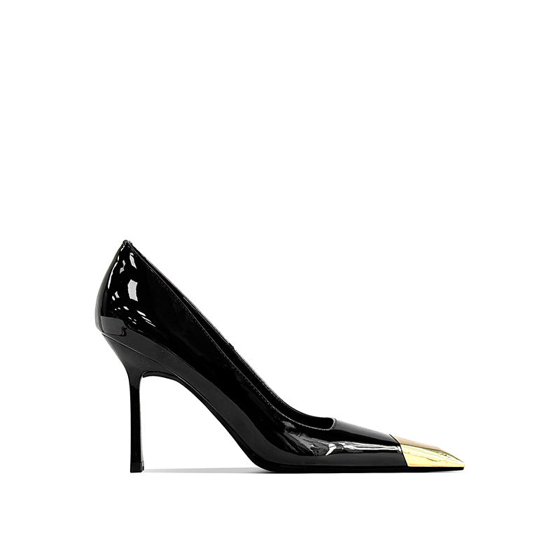 Women's Square Toe Sexy Stiletto Pumps Black Patent Women's Fashion Shoes