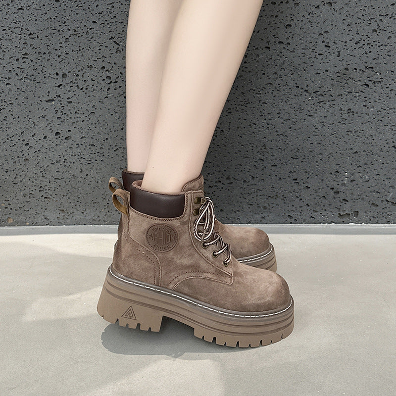 Women's Bottom Height Increasing Insole Fashion Short British Boots