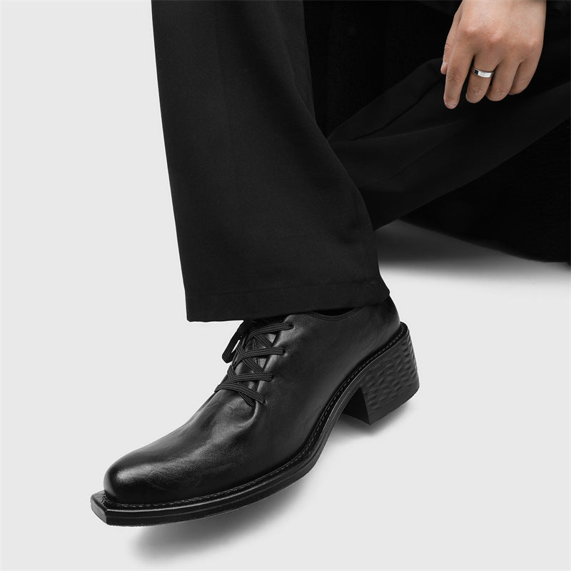 Men's Niche Pointed Toe Retro Easy Matching Lace Up Chunky Ankle Men's Shoes