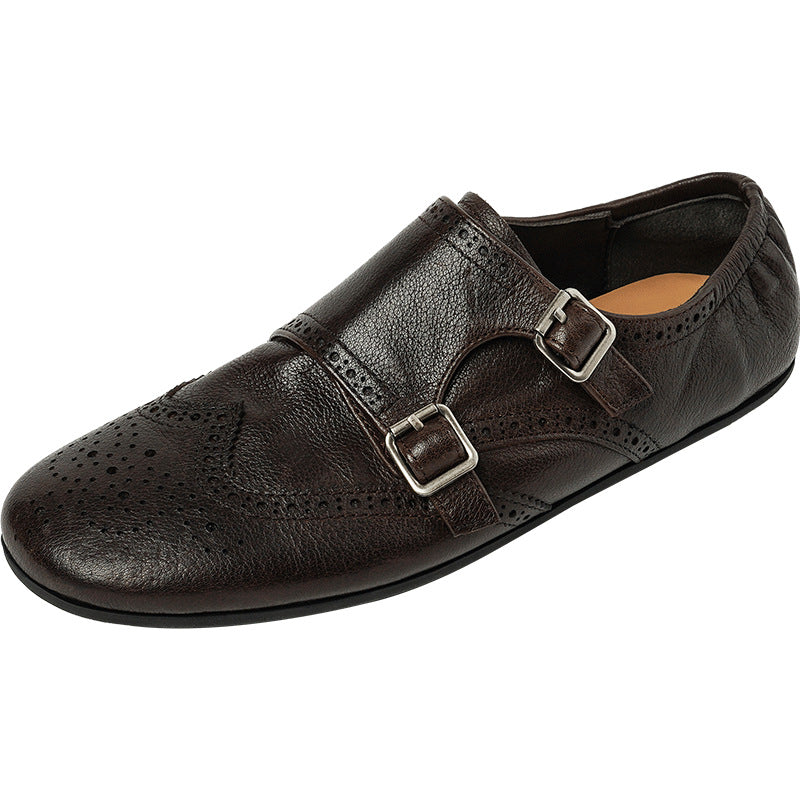 Sheepskin Version Belt Buckle Brush Color Retro British Style Loafers