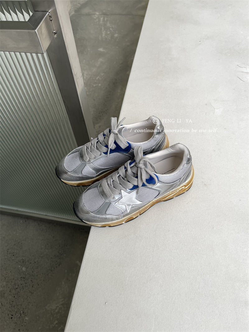 Handmade Old Thick Bottom Versatile Dirty Mesh Bright Sneakers