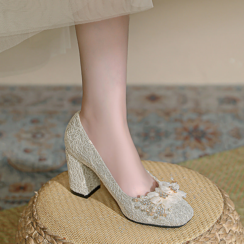 Chunky High Small Size Bridesmaid Not Tired Feet Banquet Versatile Heels