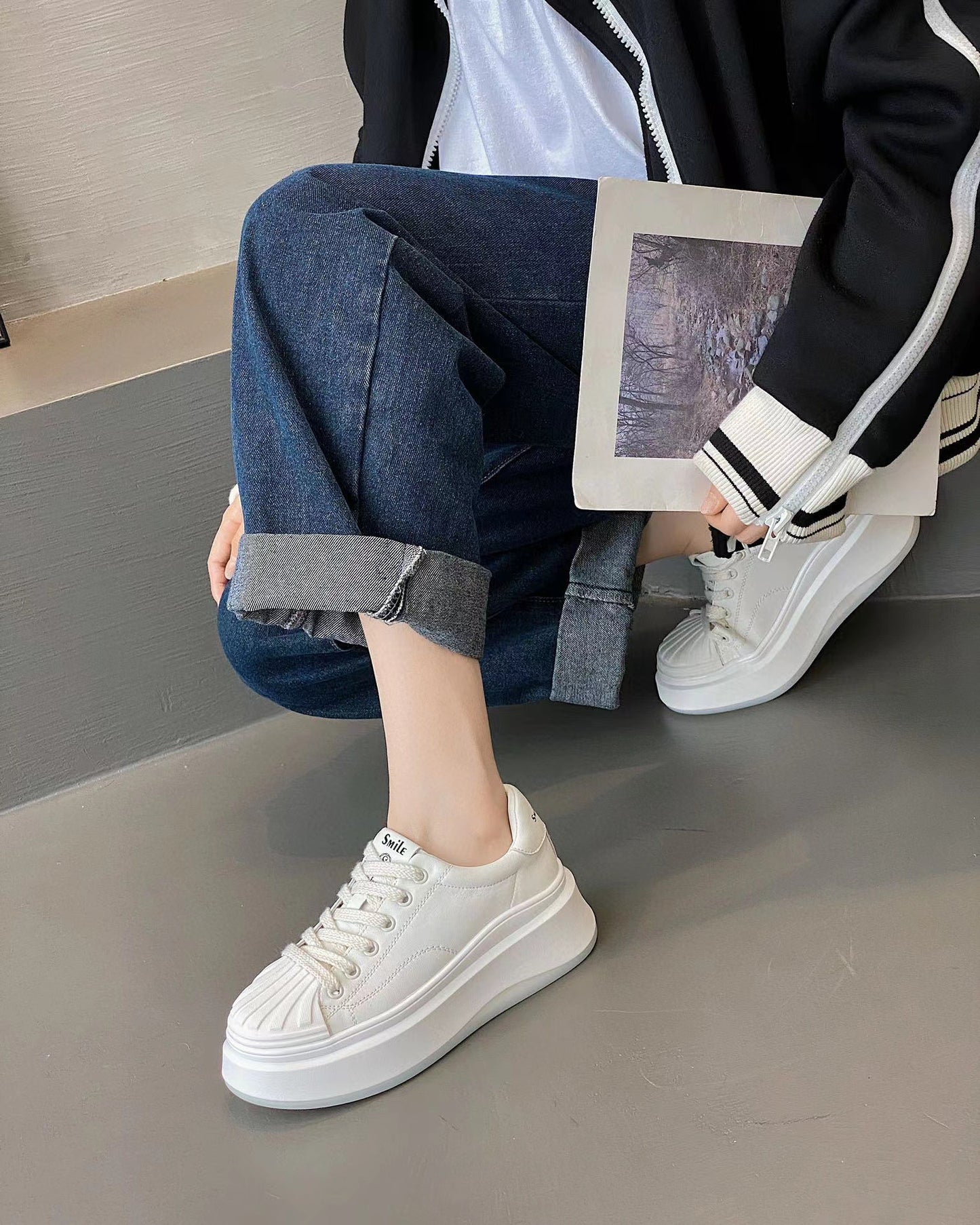 Women's White Platform Dad Autumn Breathable Comfortable Men's Shoes