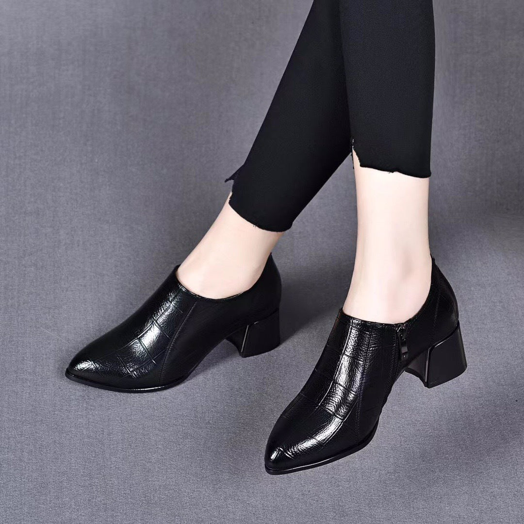 Women's Genuine Chunky Mom Pointed Toe High Men's Shoes