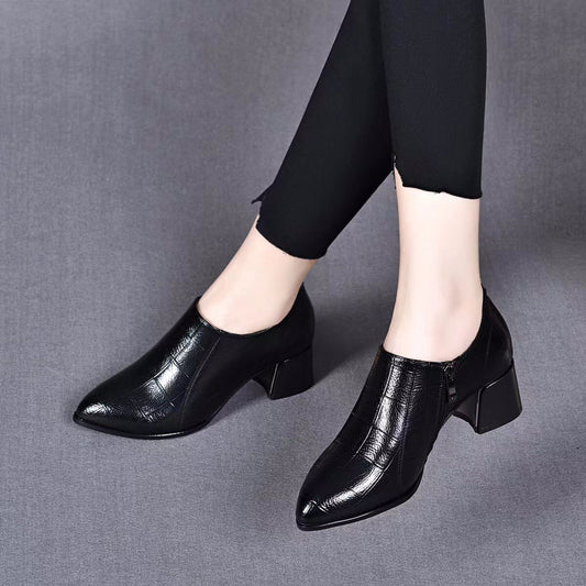 Women's Genuine Chunky Mom Pointed Toe High Men's Shoes