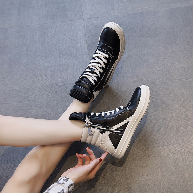 Women's & Men's Black White Stitching Trendy High Top Casual Shoes