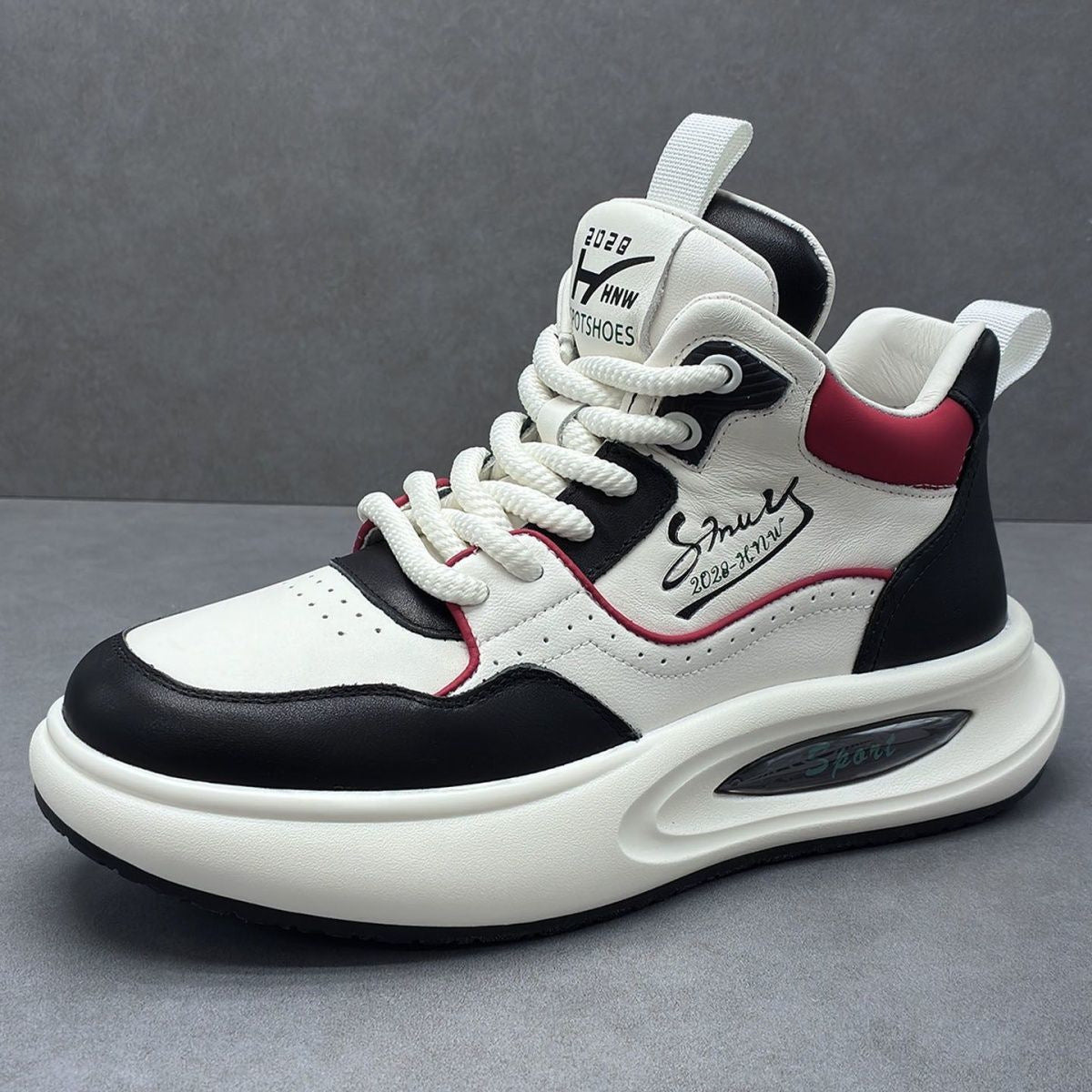 Men's Top Layer Cowhide Light Luxury White Thick Sole Height Men's Shoes