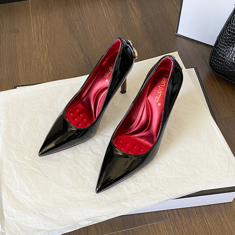 Gold Truncheon High Patent Stilettos Black Not Tired Footprints Heels