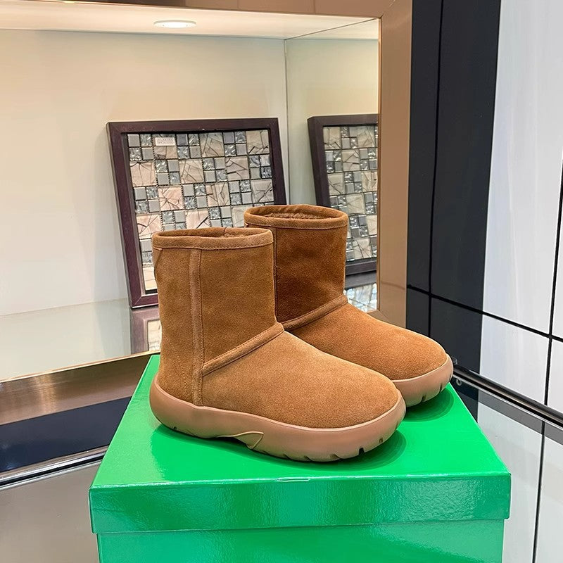 Women's Real Fur Integrated Fleece-lined Thickened Short Snow Boots