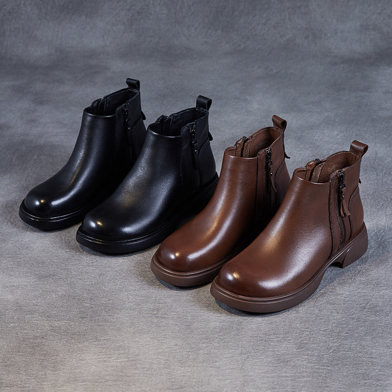 Women's Martin Side Zipper Autumn Flat Ankle Women's Leather Boots