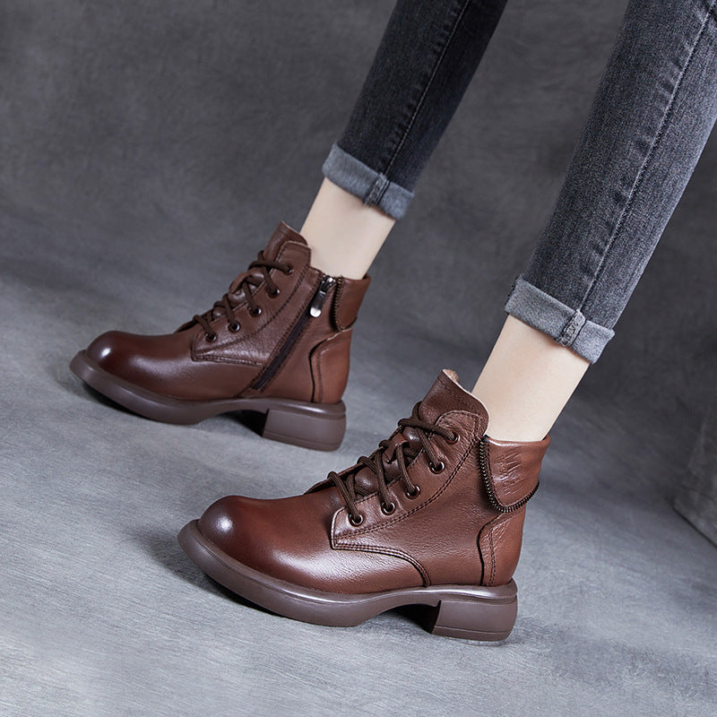 Winter British Style Martin Zip Fashion Short Retro Heels