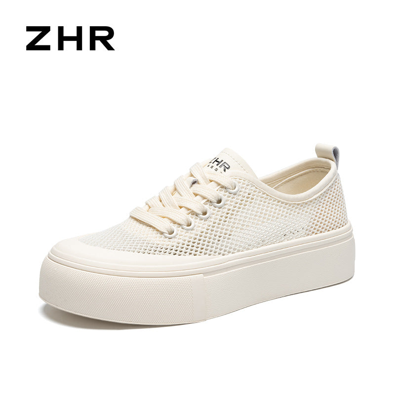 Mesh Surface White Breathable Biscuit Shape Summer Comfortable Casual Shoes