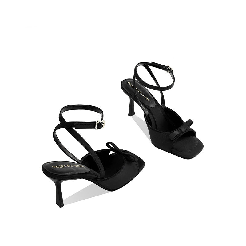 French Style Small Dress Elegant Bow Princess Sier High Women's Fashion Shoes