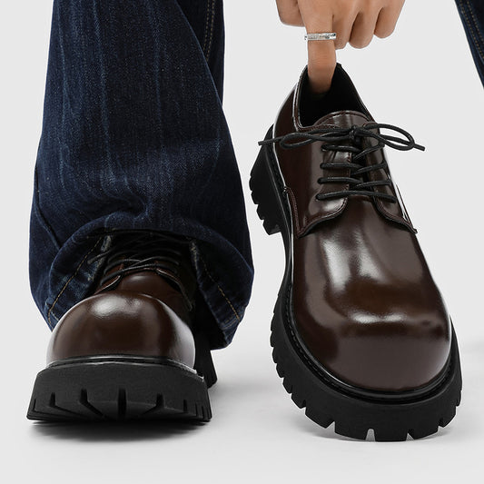 British Style Increased Derby Black Platform Leisure Commute Men's Casual Leather Shoes