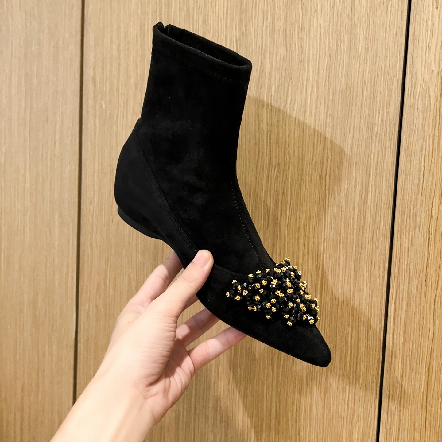 Women's Insole Pointed Toe Skinny Ankle Suede Stretch French Women's Leather Boots