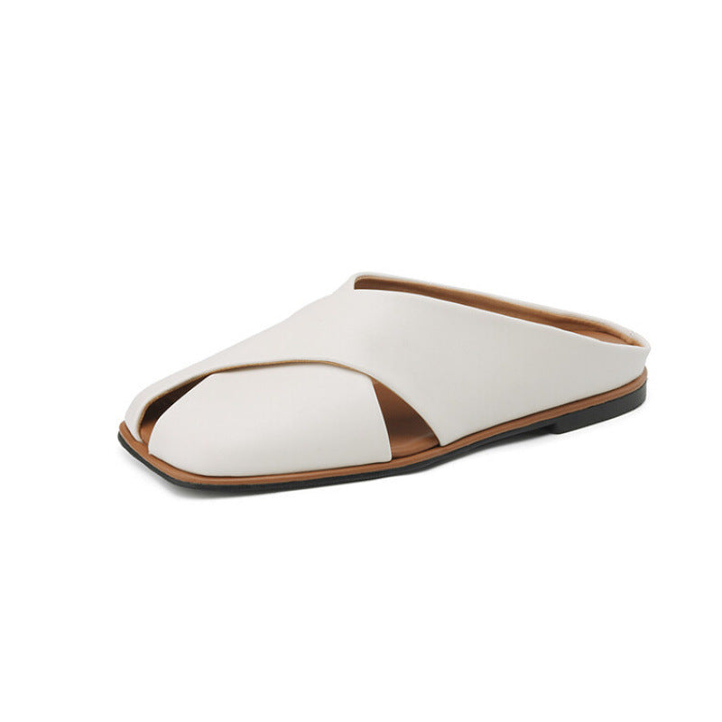 Women's Summer Large Small Size Solid Color One Pedal Flat Slippers