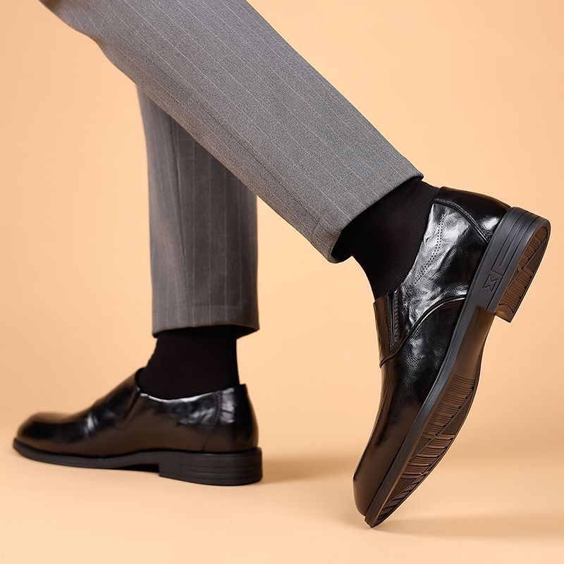 Men's Winter Fleece-lined Formal Business Pointed Genuine Pedal British Men's Casual Leather Shoes