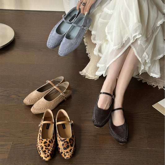Women's Low-cut Cowhide Horsehair Mary Jane Flat Soft Bottom Buckle Commute Women's Fashion Shoes