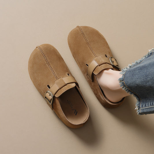 Women's Genuine Thick-soled Outer Wear Retro Slip-on Closed Toe Thick-soles Slippers