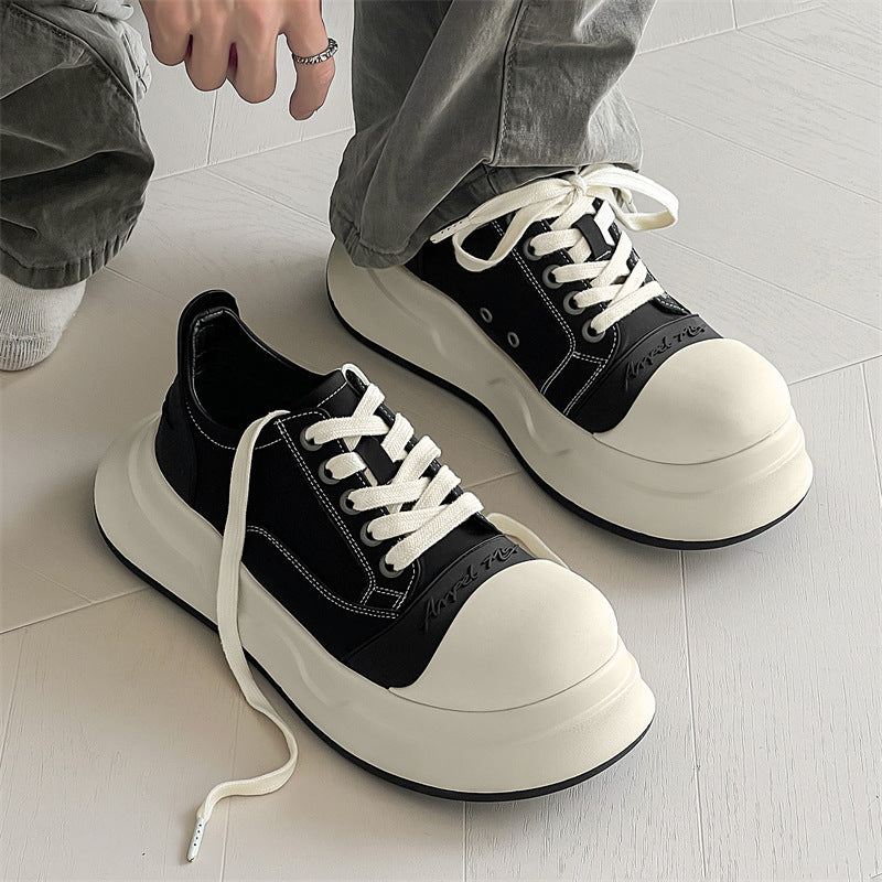Men's Black White Big Toe Round Niche Sneakers