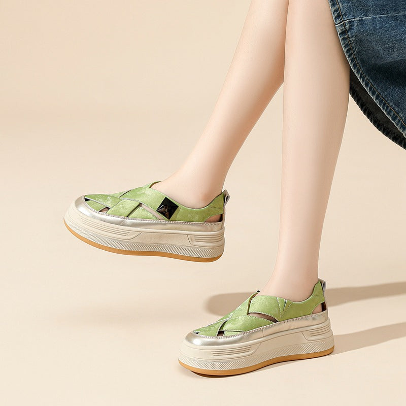 Women's Thick Bottom Breathable Summer Retro Fashion Pumps Height Women's Shoes