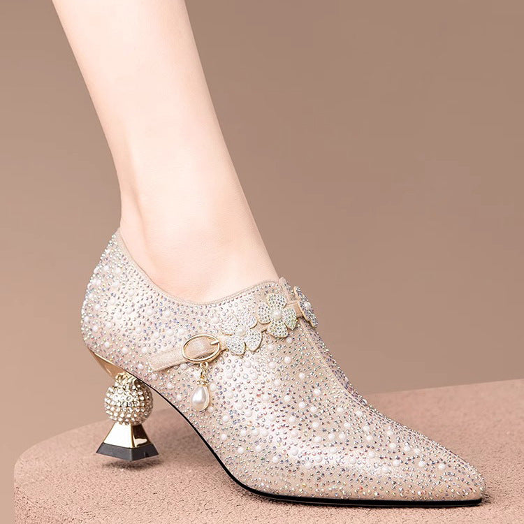 Women's Spring Fashionable Stylish Flower Pearl Rhinestone Wedding Women's Fashion Shoes