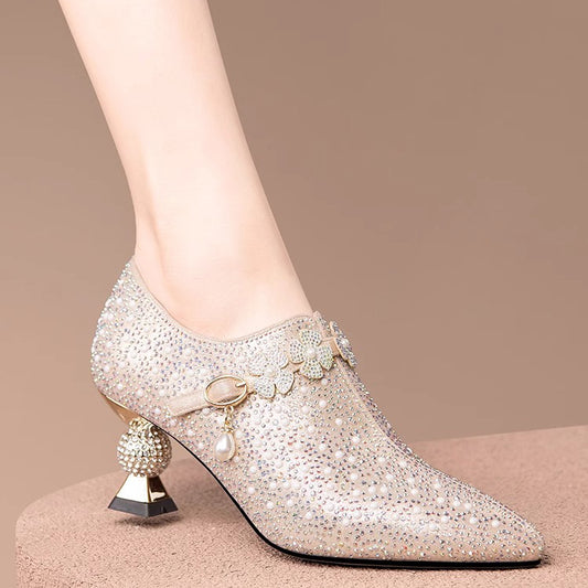 Women's Spring Fashionable Stylish Flower Pearl Rhinestone Wedding Women's Fashion Shoes