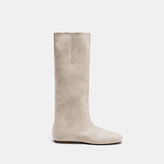 Women's Insole Sleeve Round Toe For French Retro Pile Style Wide Women's Leather Boots