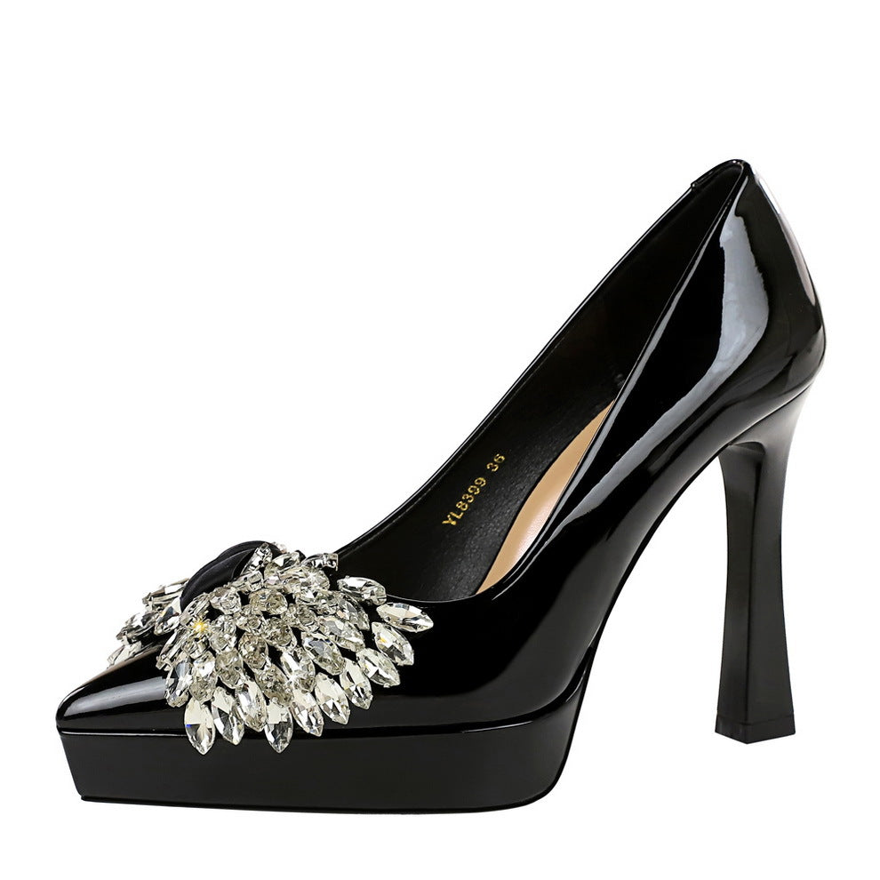 Women's Style Classy Rhinestone Bow Decoration Pointed Toe Low-cut Women's Fashion Shoes